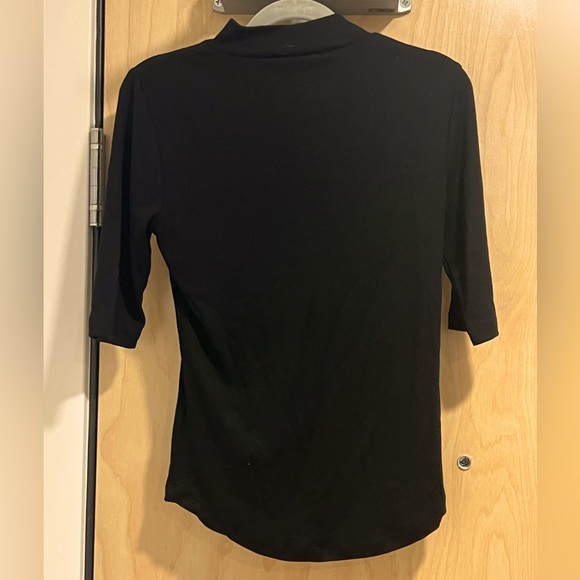 Gap Black Mock Neck Fine Ribbed Elbow Length Sleeve Shirt - Picture 2 of 5